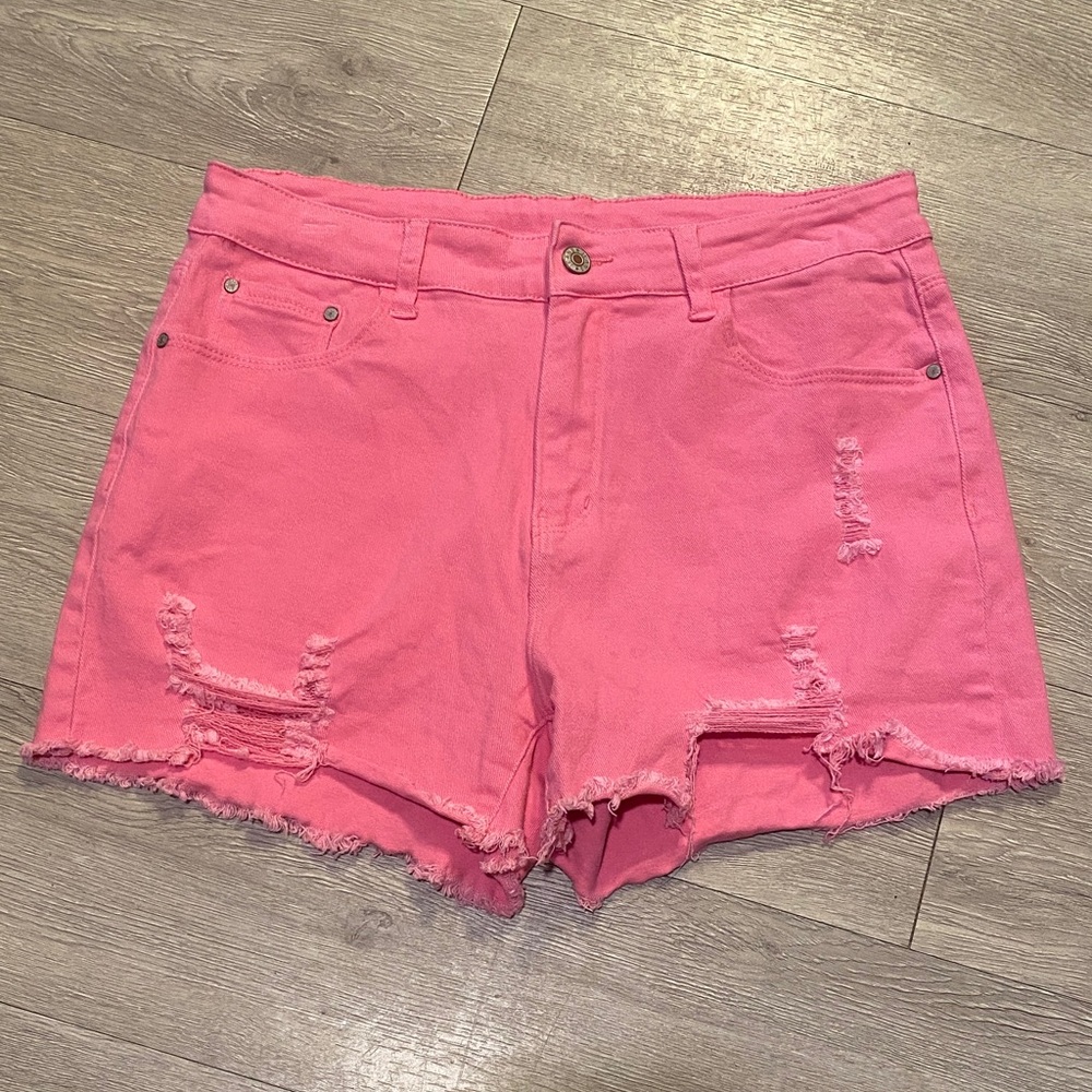 Pink Distressed Women Shorts